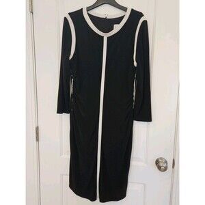 Joseph Ribkoff Black & White Accent  Ruched Flattering Knit Midi‎ Dress Sz.16
